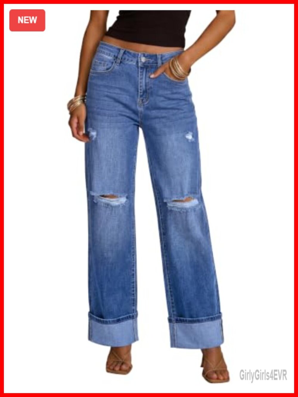 High Waisted Wide Leg Ripped Stretch Denim Jeans 29 Inseam